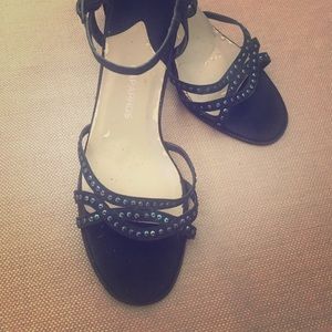 Navy blue satin evening sandals